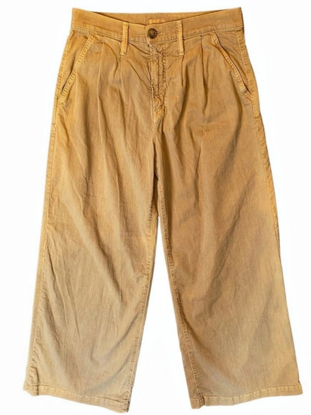 MOTHER The Pouty Prep Crop Cuff Wide Leg Cotton Pants in Brown Waist 27 Pleated